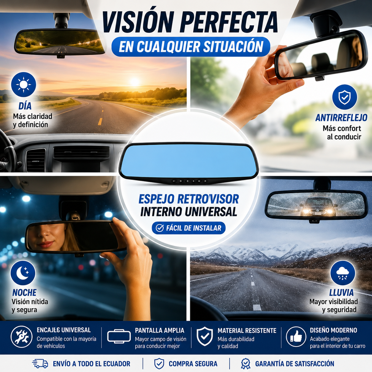 [PROMO] Espejo retrovisor 4 en 1 Pantalla Táctil